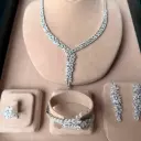 طقم مجوهرات نسائية أبيض لامع و أحجار زركون، طلاء ذهب أبيض