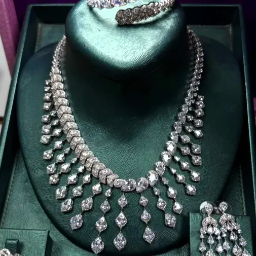 Rive Sparkling Teardrop Stone Rhodium Plated Silver Set – 2-Year Warranty