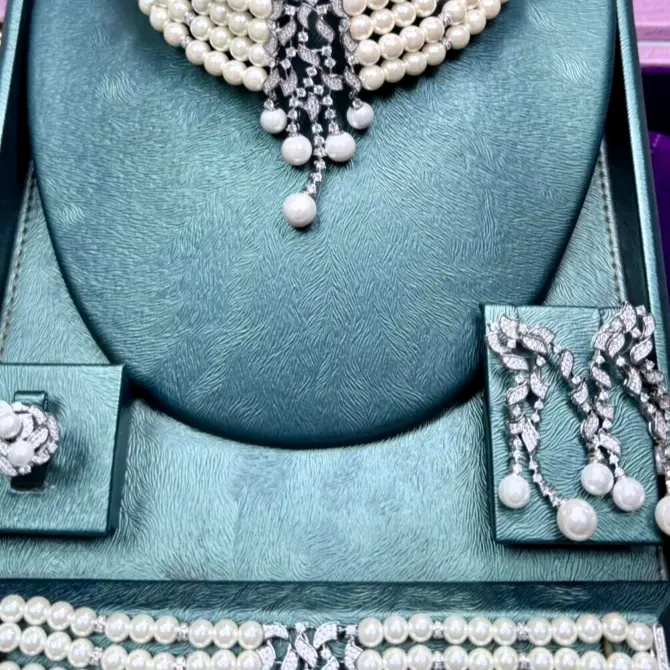 Pearl and Zircon Stone Special Design Women's Jewelry Set – 2-Year Warranty