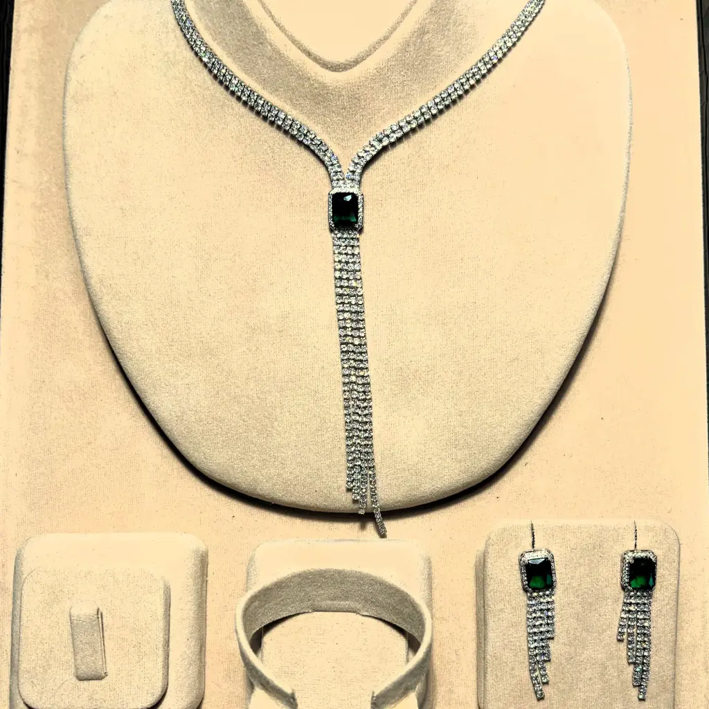 Luxury Zircon Stone Square Green Gemstone Jewelry Set – Necklace, Earrings, Bracelet & Ring