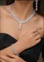 Royal Drop Necklace and Earring Set - Square Shaped Zircon Stone, Rhodium Plated
