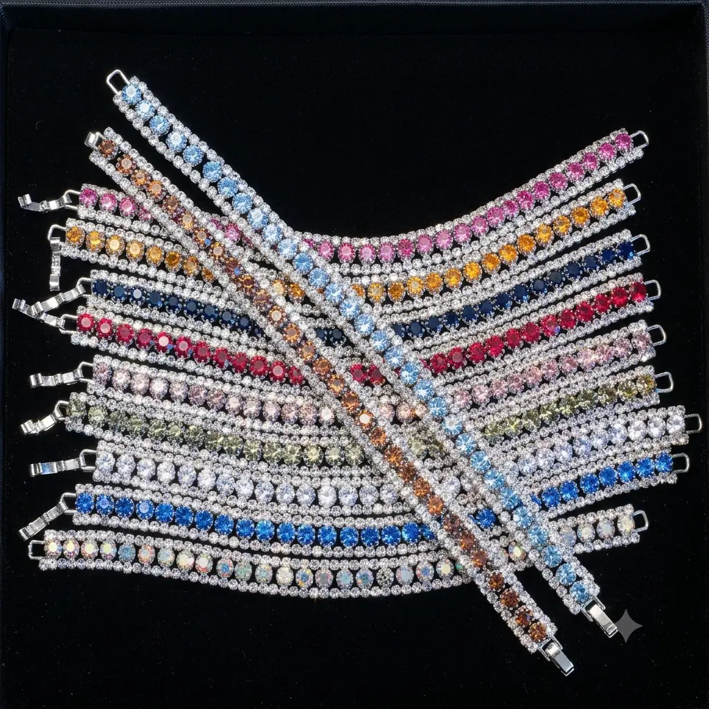 Luxurious bracelet set adorned with sparkling zircon stones - Various colors - Rhodium plated.